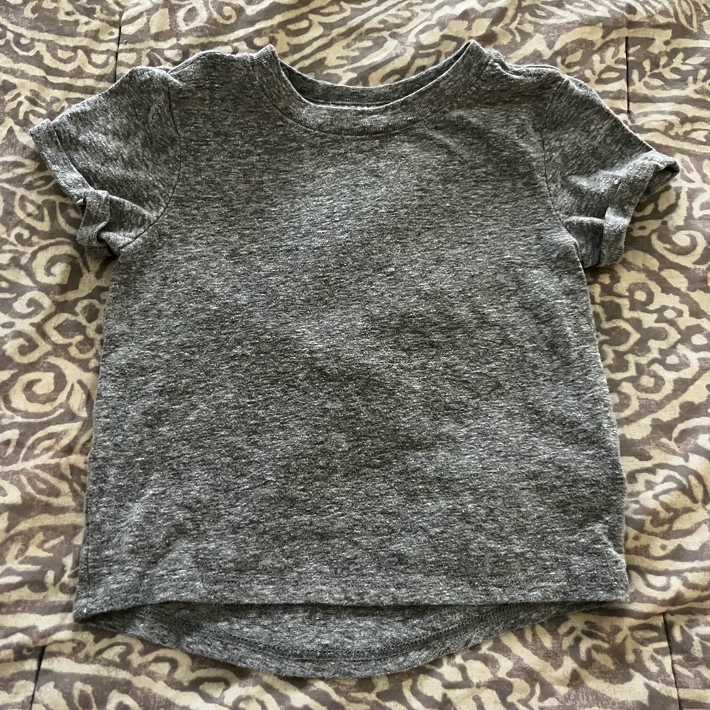 Toddler boy plain Grey shirt with cuffed sleeves.